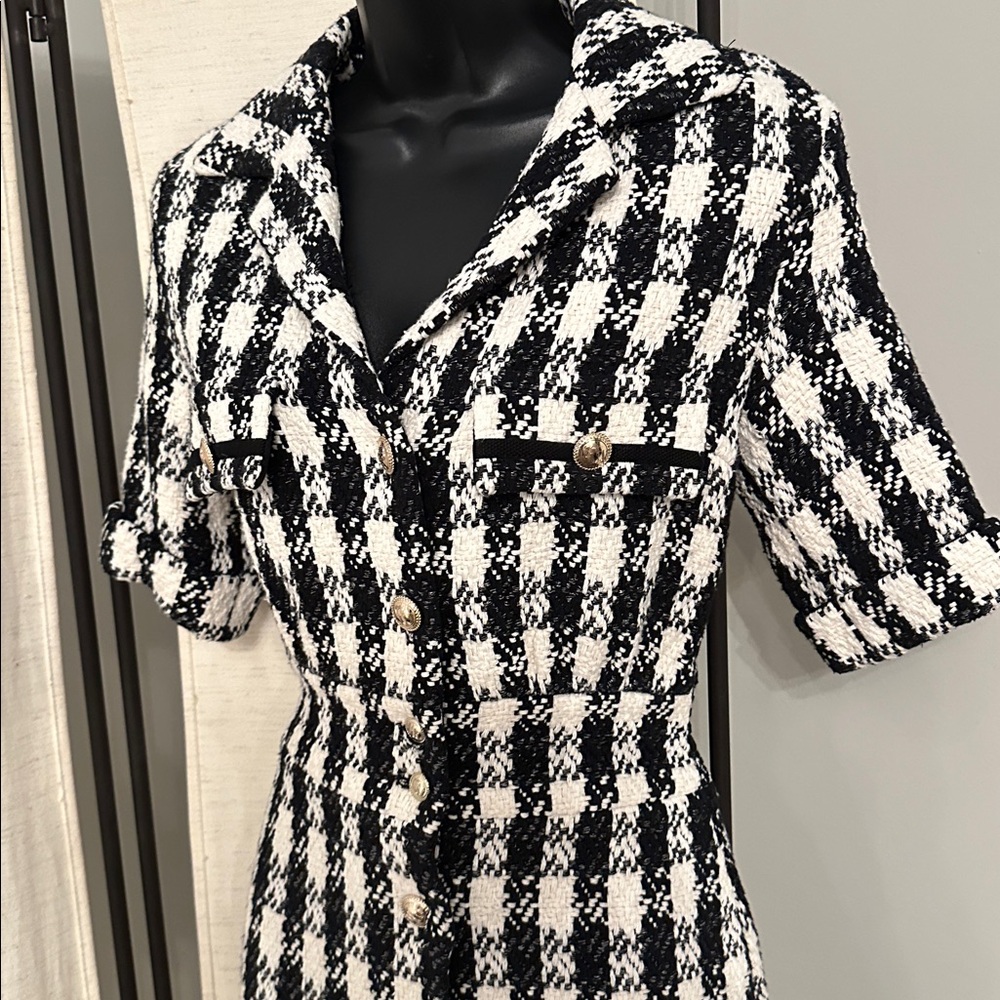 Maje Black and White Check Tweed Mini Dress - Picture 13 of 15